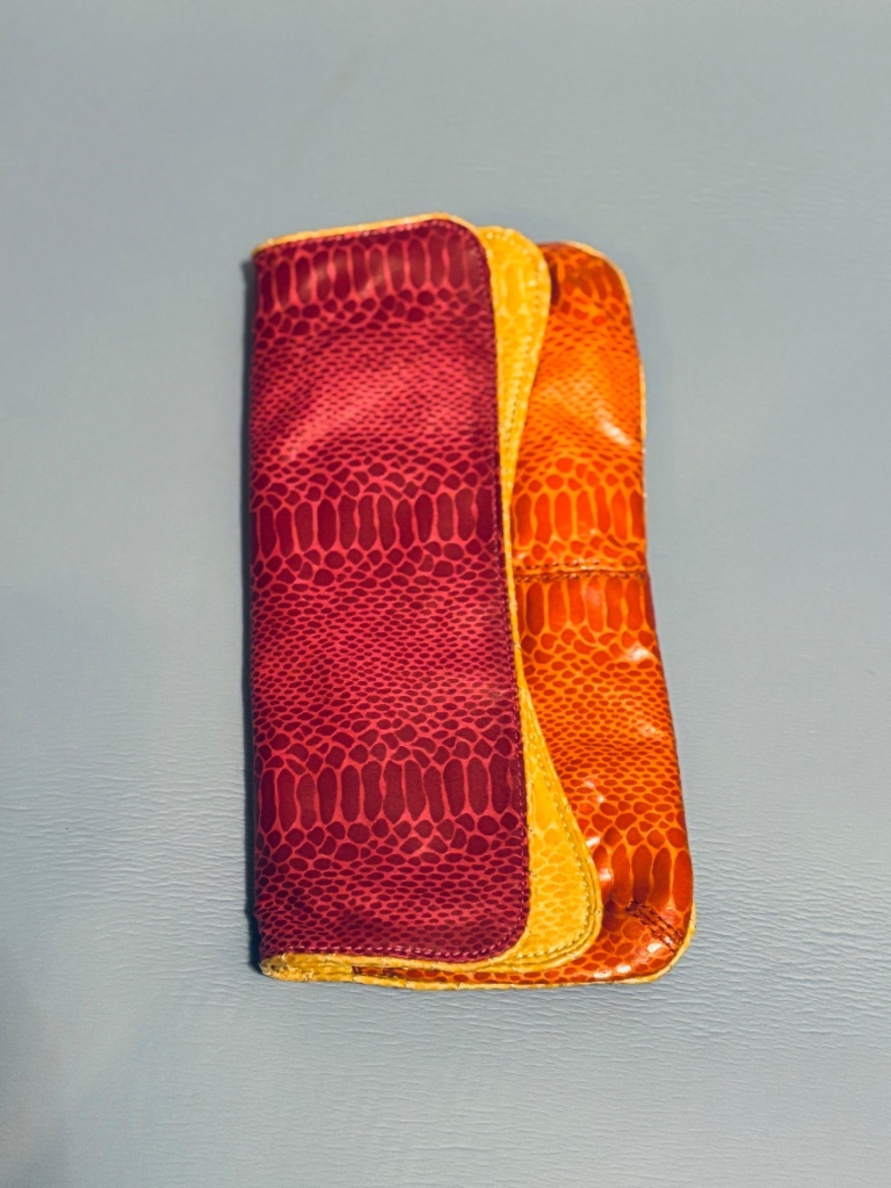 Nine West Clutch Color Block Yellow/Orange Faux Leather - Picture 2 of 10
